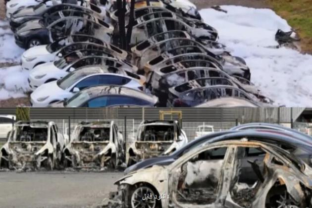 به آتش کشیدن خودرو های تسلا در آلمان در اعتراض به ایلان ماسک